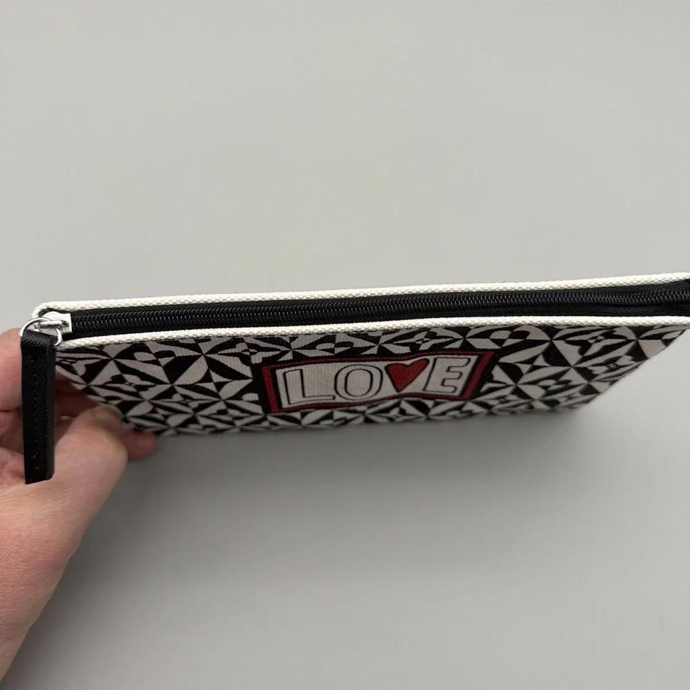 Brighton LOVE Zip Pouch Black White Cosmetic Bag Heart Print NWOT